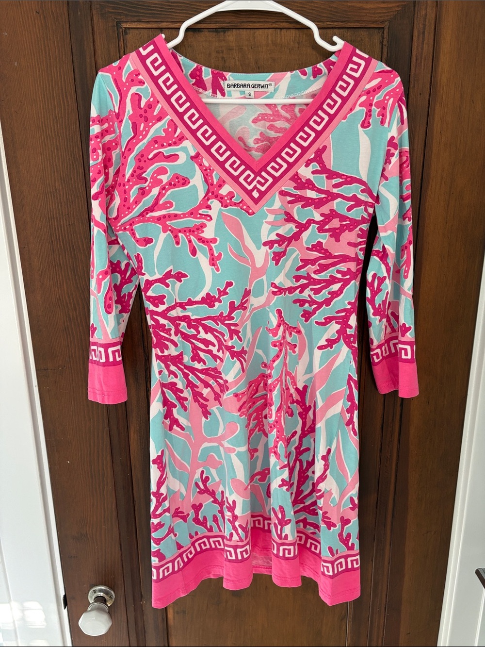 Barbara gerwit Tropical Coral Print Dress  - Pink & Aqua